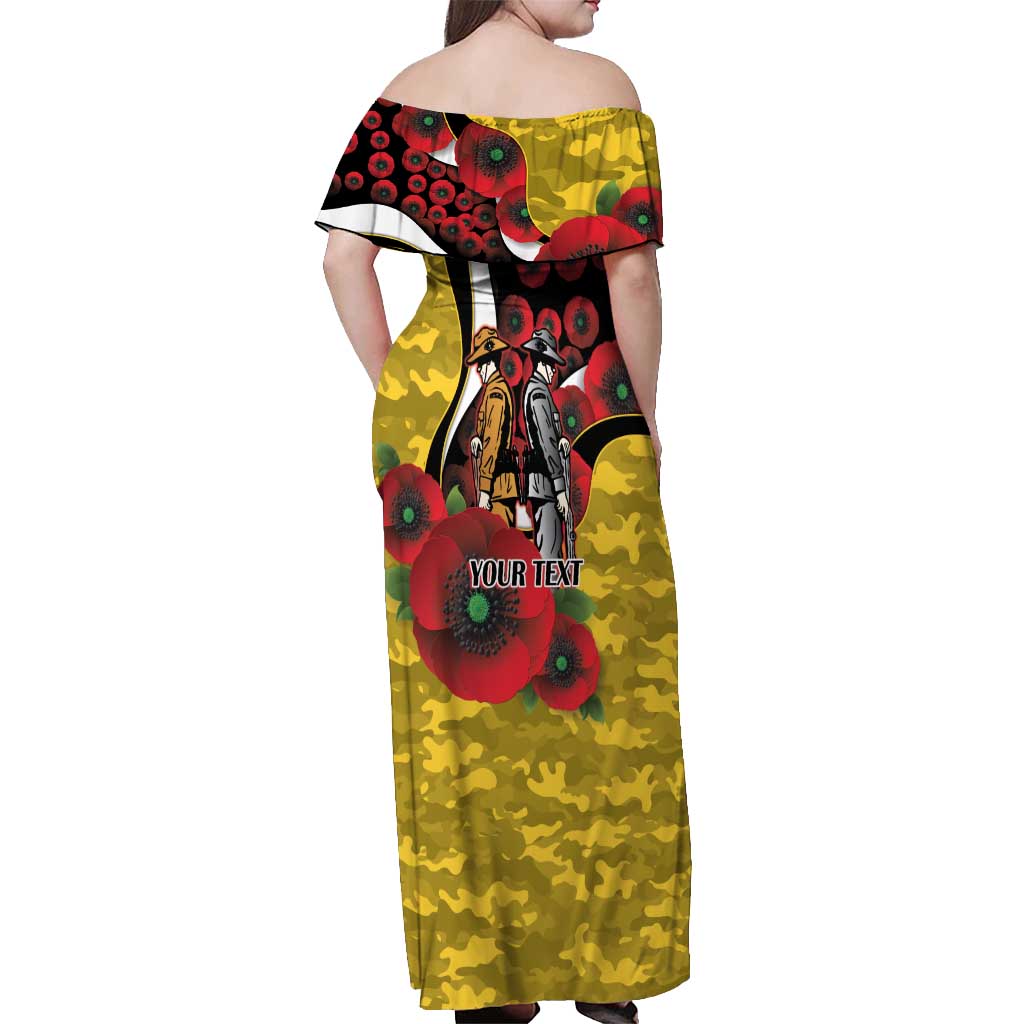 Richmond Tigers ANZAC Personalised Off Shoulder Maxi Dress Lest We Forget Poppy Camo