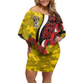 Richmond Tigers ANZAC Personalised Off Shoulder Short Dress Lest We Forget Poppy Camo
