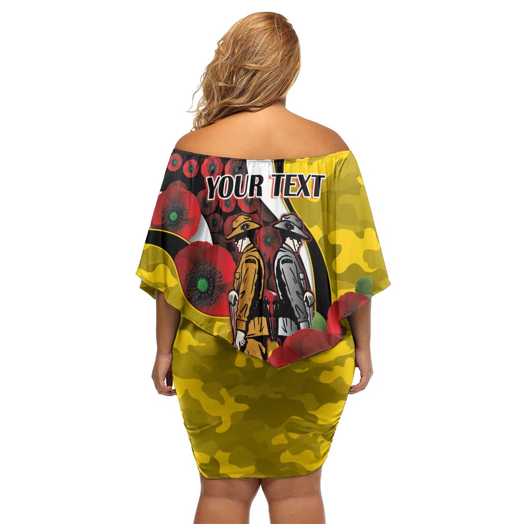 Richmond Tigers ANZAC Personalised Off Shoulder Short Dress Lest We Forget Poppy Camo