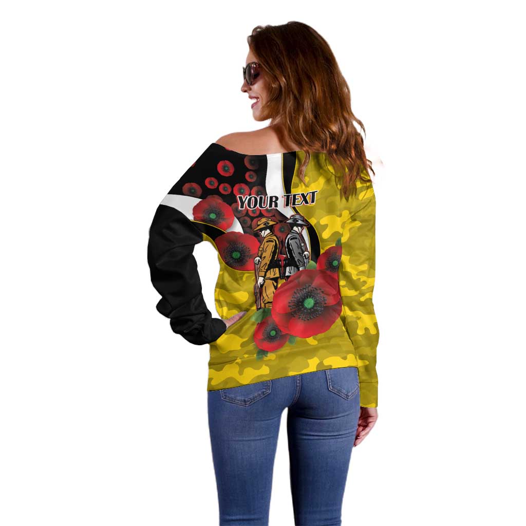Richmond Tigers ANZAC Personalised Off Shoulder Sweater Lest We Forget Poppy Camo