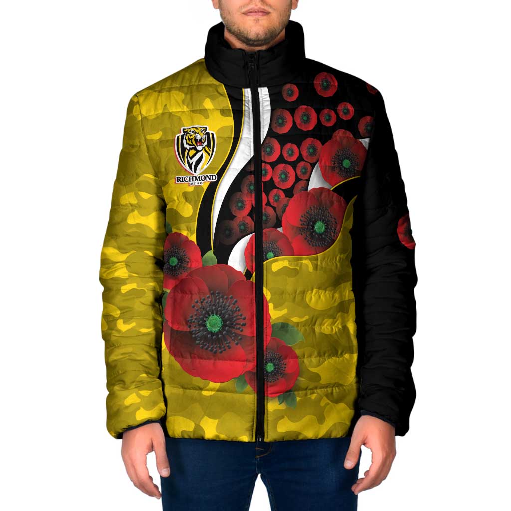 Richmond Tigers ANZAC Personalised Padded Jacket Lest We Forget Poppy Camo