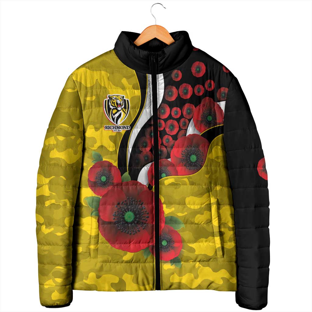 Richmond Tigers ANZAC Personalised Padded Jacket Lest We Forget Poppy Camo