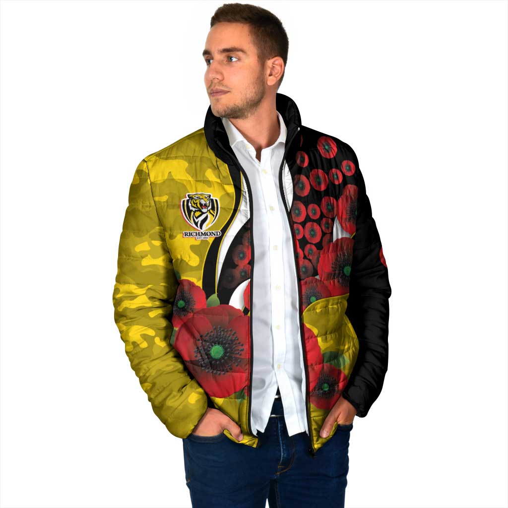 Richmond Tigers ANZAC Personalised Padded Jacket Lest We Forget Poppy Camo