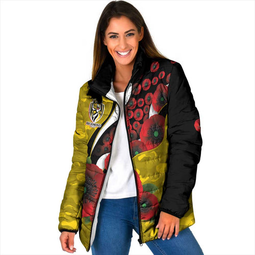 Richmond Tigers ANZAC Personalised Padded Jacket Lest We Forget Poppy Camo