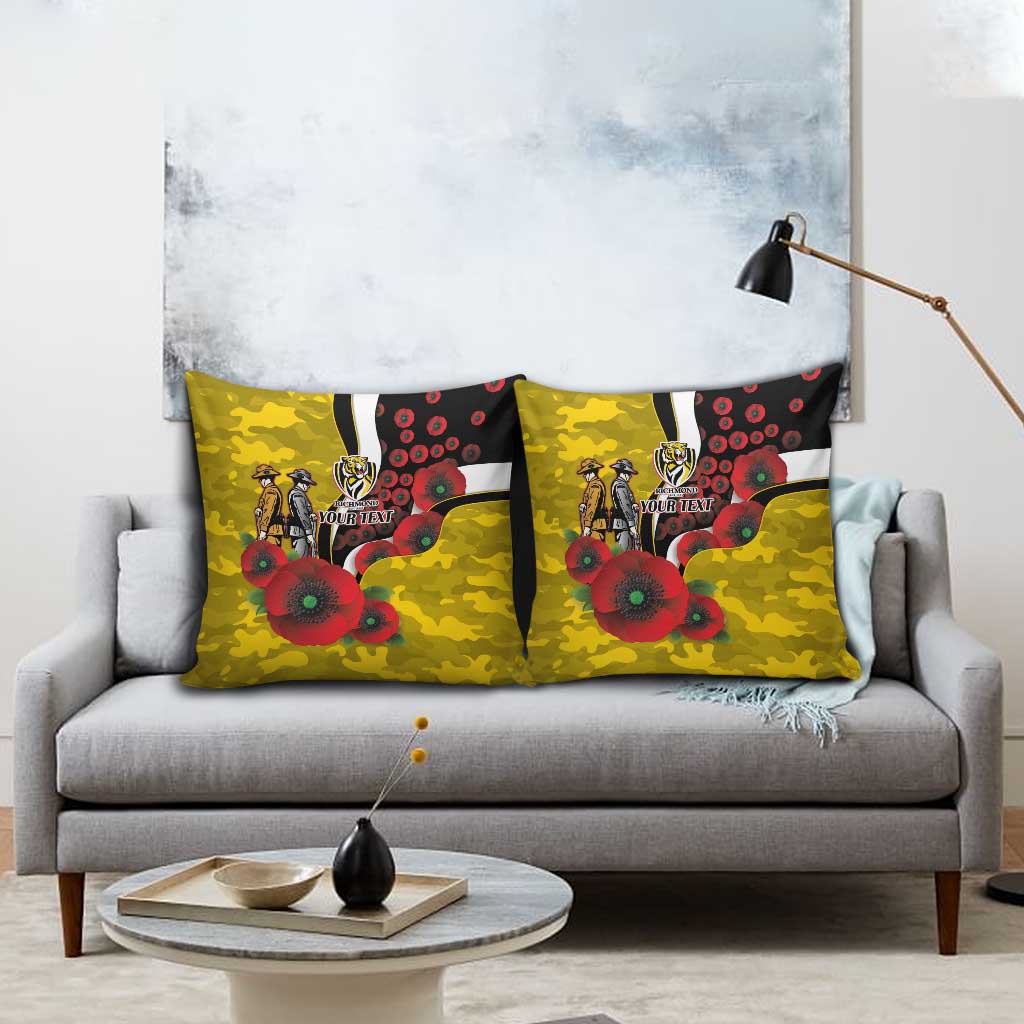 Richmond Tigers ANZAC Personalised Pillow Cover Lest We Forget Poppy Camo