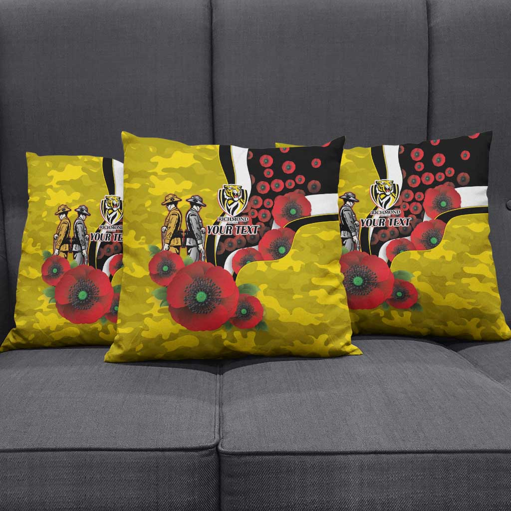 Richmond Tigers ANZAC Personalised Pillow Cover Lest We Forget Poppy Camo