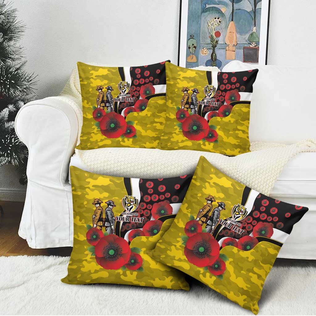 Richmond Tigers ANZAC Personalised Pillow Cover Lest We Forget Poppy Camo