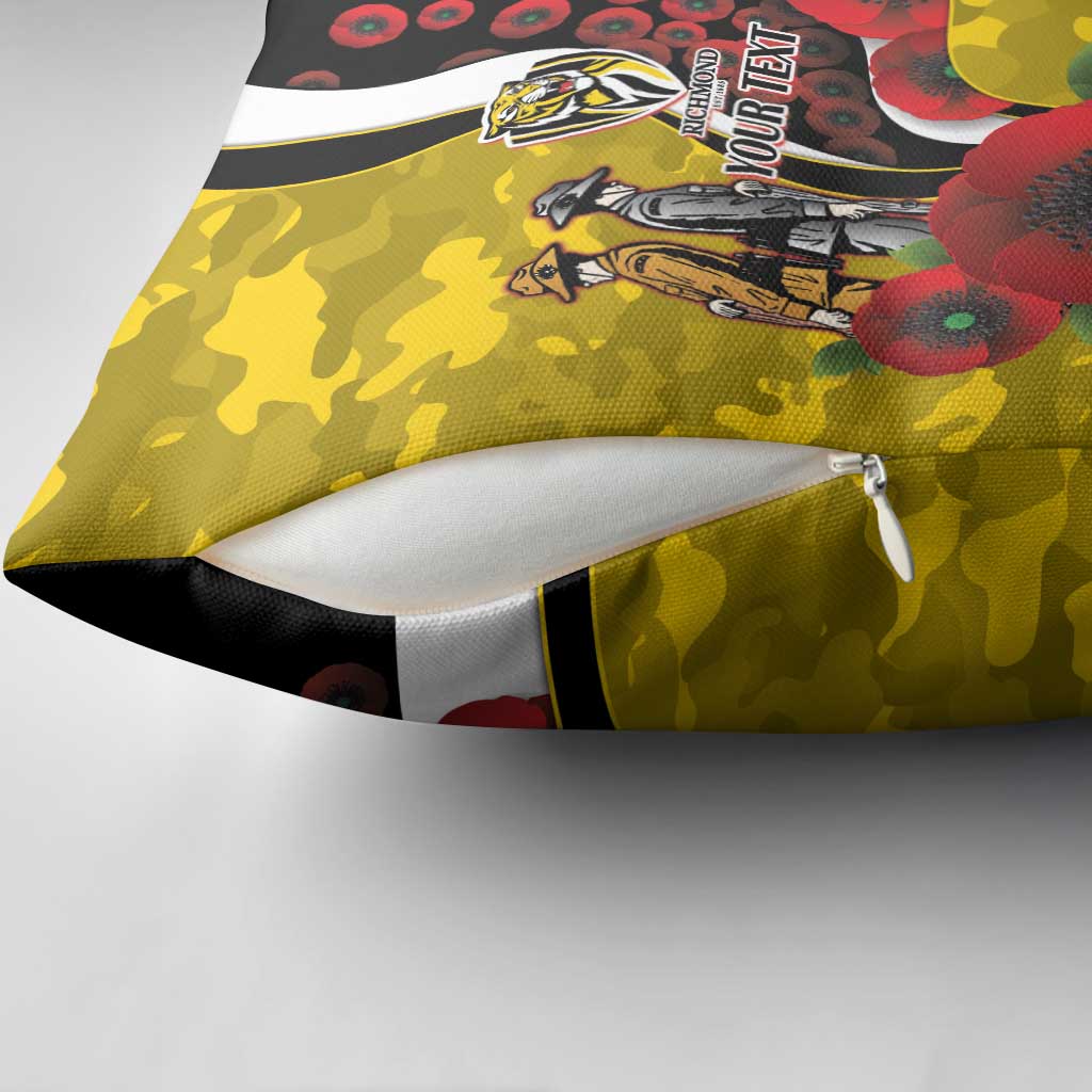 Richmond Tigers ANZAC Personalised Pillow Cover Lest We Forget Poppy Camo