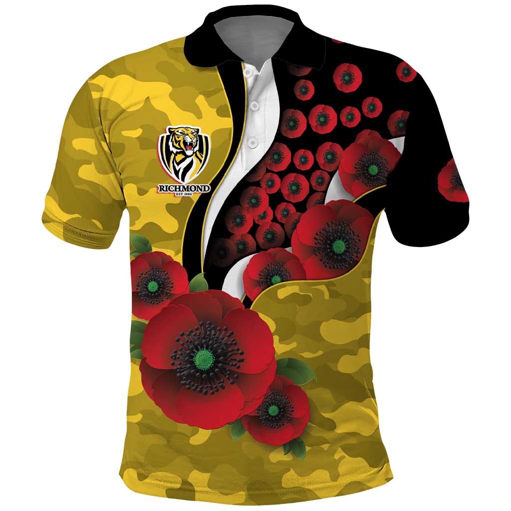 Richmond Tigers ANZAC Personalised Polo Shirt Lest We Forget Poppy Camo