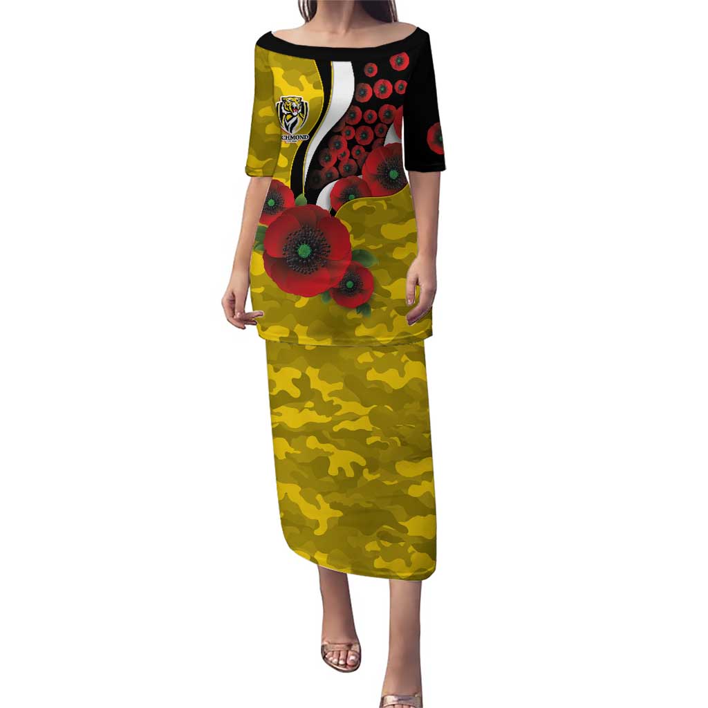 Richmond Tigers ANZAC Personalised Puletasi Lest We Forget Poppy Camo