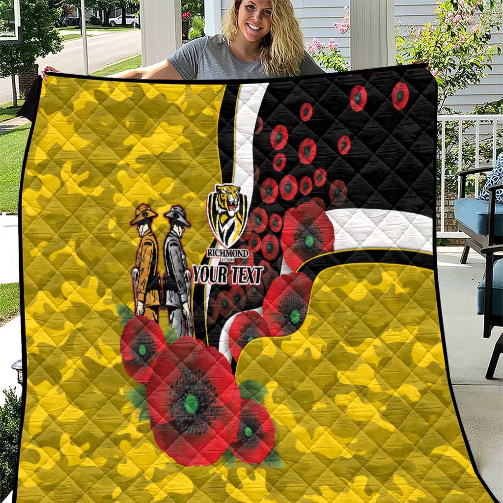 Richmond Tigers ANZAC Personalised Quilt Lest We Forget Poppy Camo