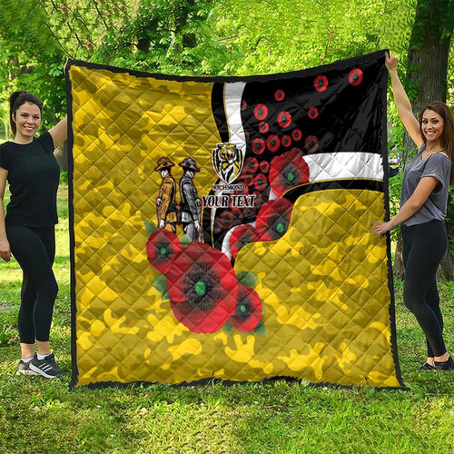 Richmond Tigers ANZAC Personalised Quilt Lest We Forget Poppy Camo