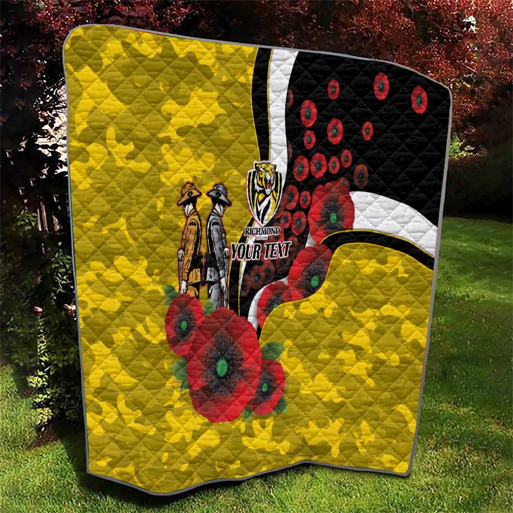 Richmond Tigers ANZAC Personalised Quilt Lest We Forget Poppy Camo