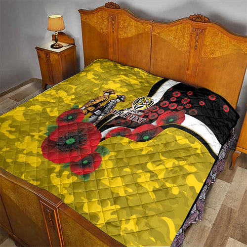 Richmond Tigers ANZAC Personalised Quilt Lest We Forget Poppy Camo
