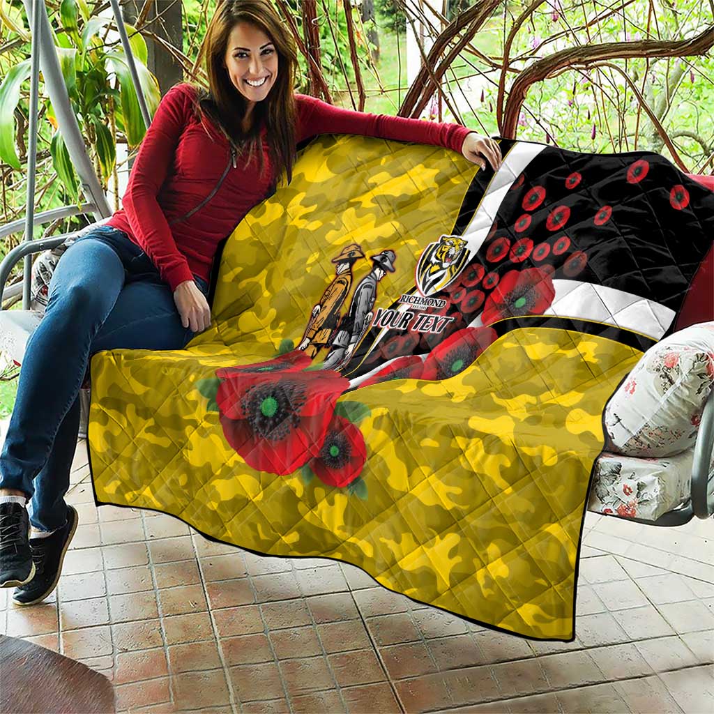 Richmond Tigers ANZAC Personalised Quilt Lest We Forget Poppy Camo