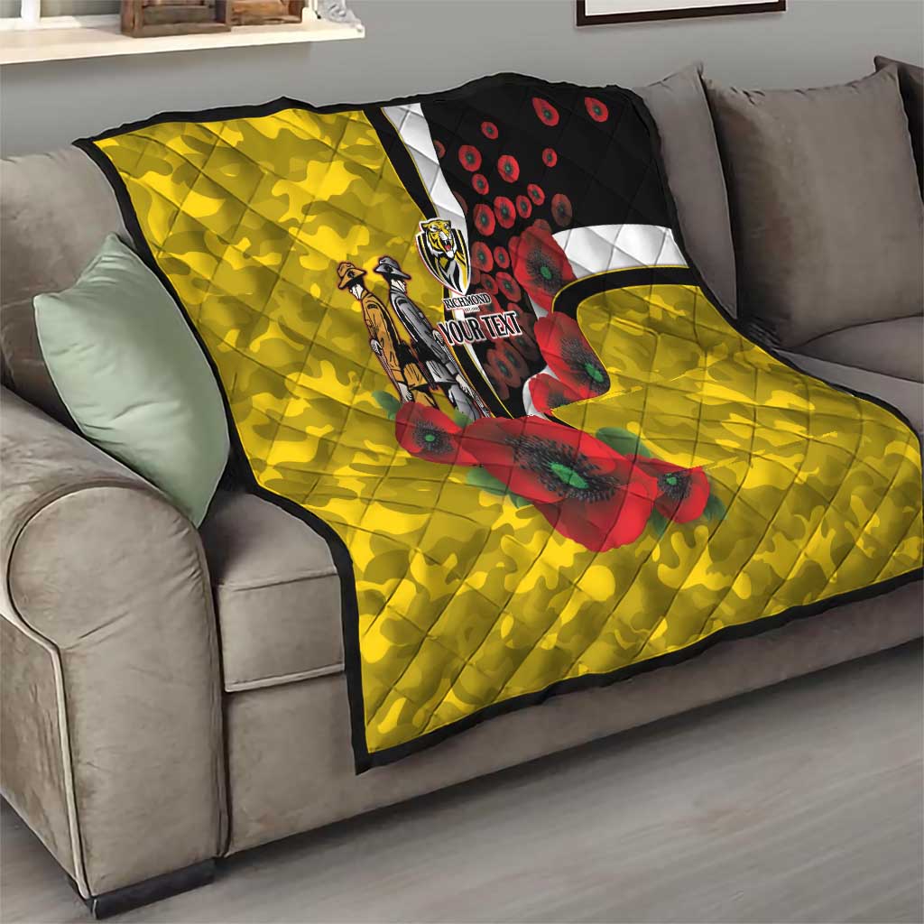 Richmond Tigers ANZAC Personalised Quilt Lest We Forget Poppy Camo