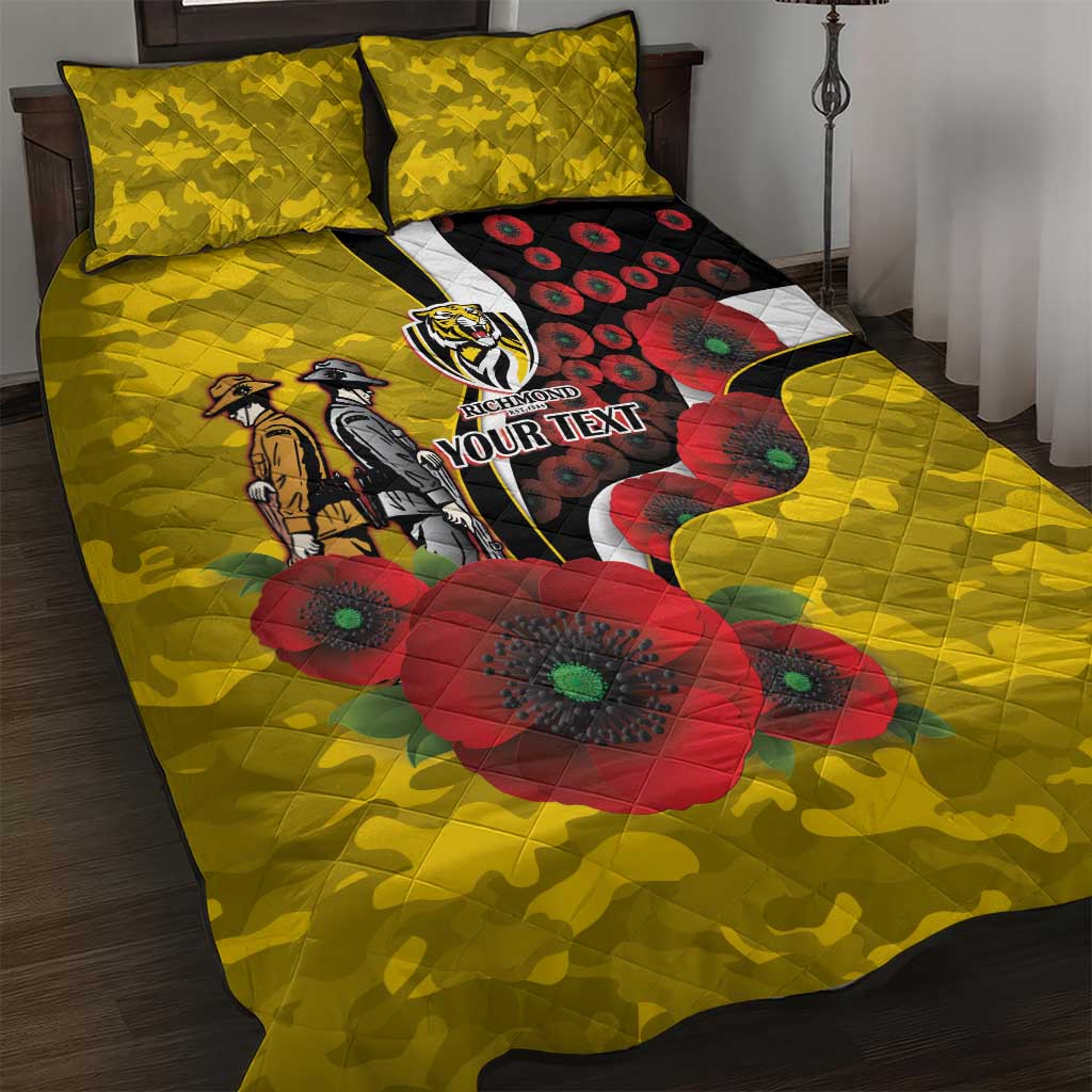 Richmond Tigers ANZAC Personalised Quilt Bed Set Lest We Forget Poppy Camo