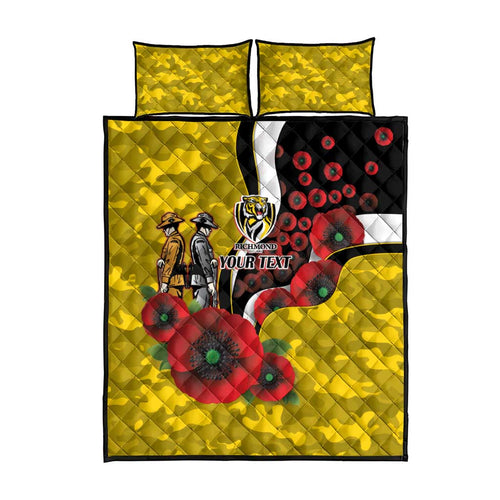Richmond Tigers ANZAC Personalised Quilt Bed Set Lest We Forget Poppy Camo