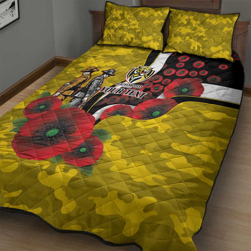 Richmond Tigers ANZAC Personalised Quilt Bed Set Lest We Forget Poppy Camo
