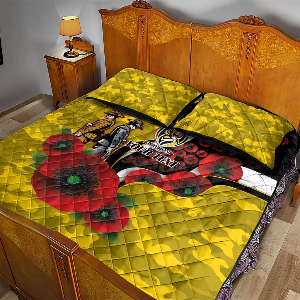Richmond Tigers ANZAC Personalised Quilt Bed Set Lest We Forget Poppy Camo