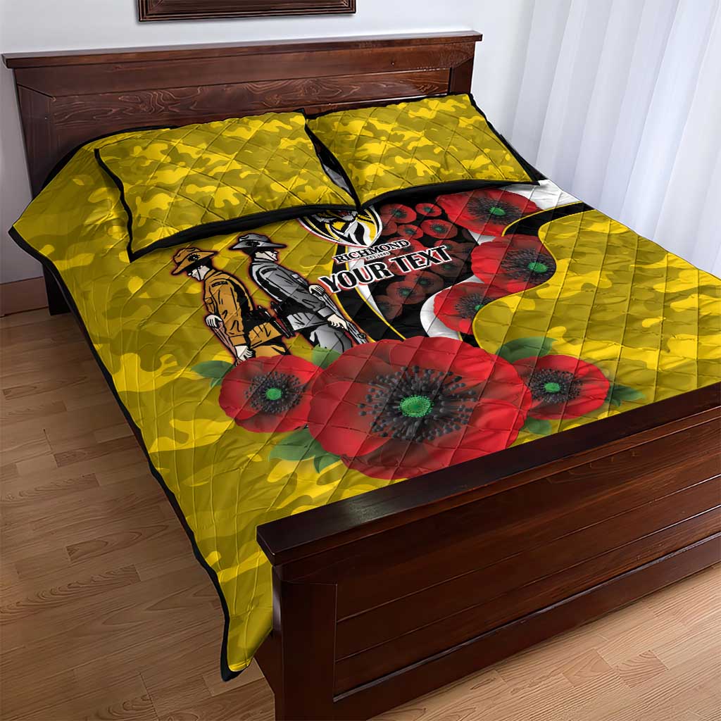 Richmond Tigers ANZAC Personalised Quilt Bed Set Lest We Forget Poppy Camo