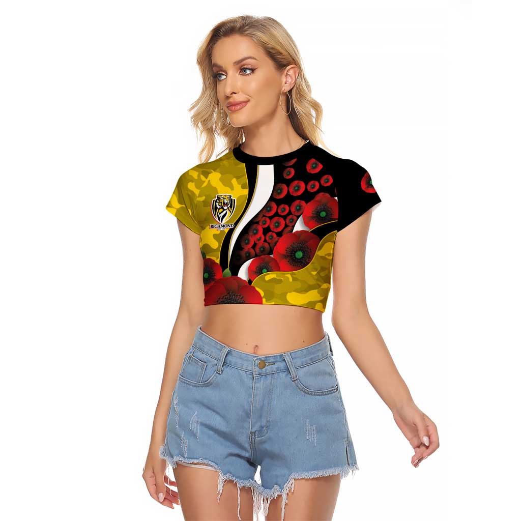Richmond Tigers ANZAC Personalised Raglan Cropped T Shirt Lest We Forget Poppy Camo