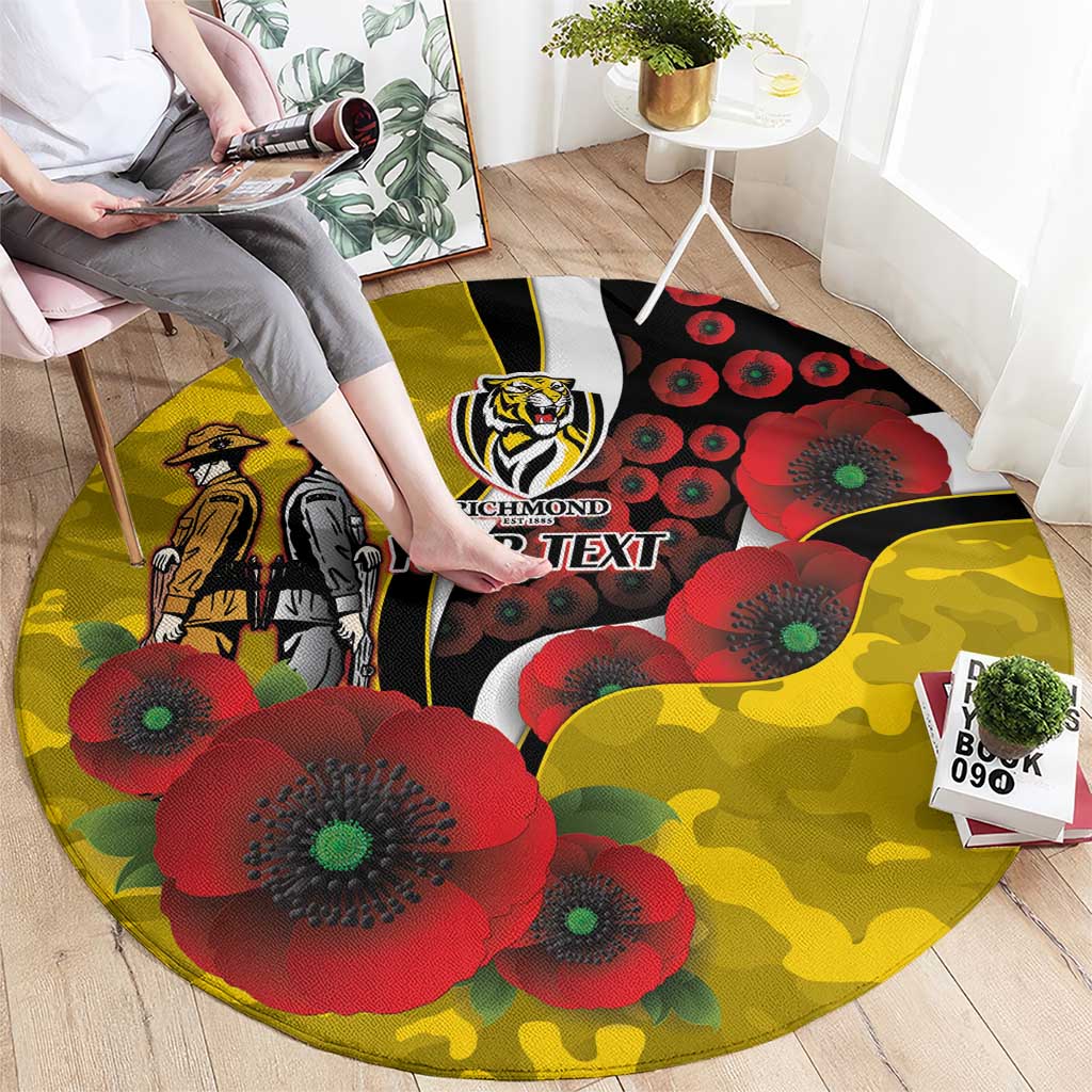 Richmond Tigers ANZAC Personalised Round Carpet Lest We Forget Poppy Camo
