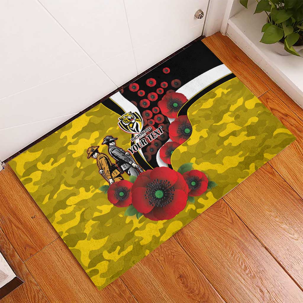 Richmond Tigers ANZAC Personalised Rubber Doormat Lest We Forget Poppy Camo
