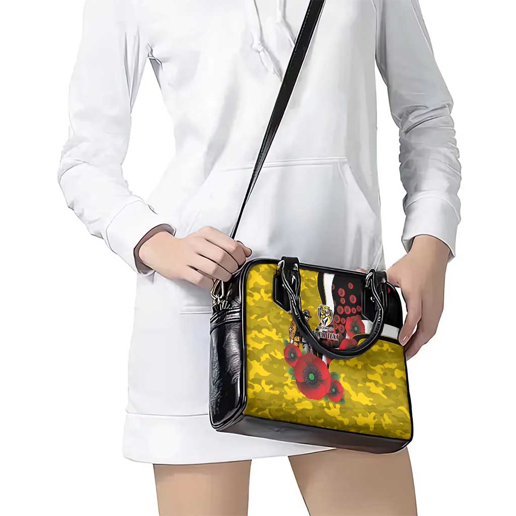 Richmond Tigers ANZAC Personalised Shoulder Handbag Lest We Forget Poppy Camo
