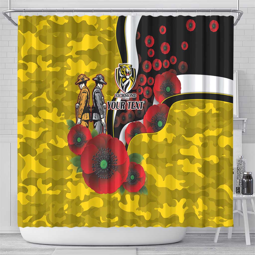 Richmond Tigers ANZAC Personalised Shower Curtain Lest We Forget Poppy Camo
