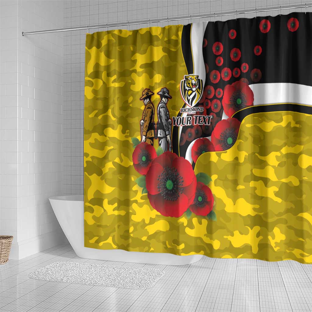 Richmond Tigers ANZAC Personalised Shower Curtain Lest We Forget Poppy Camo
