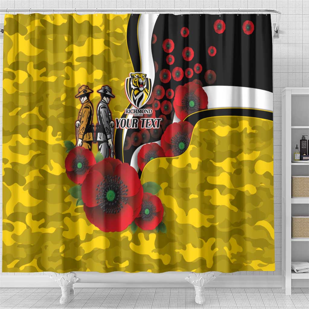 Richmond Tigers ANZAC Personalised Shower Curtain Lest We Forget Poppy Camo