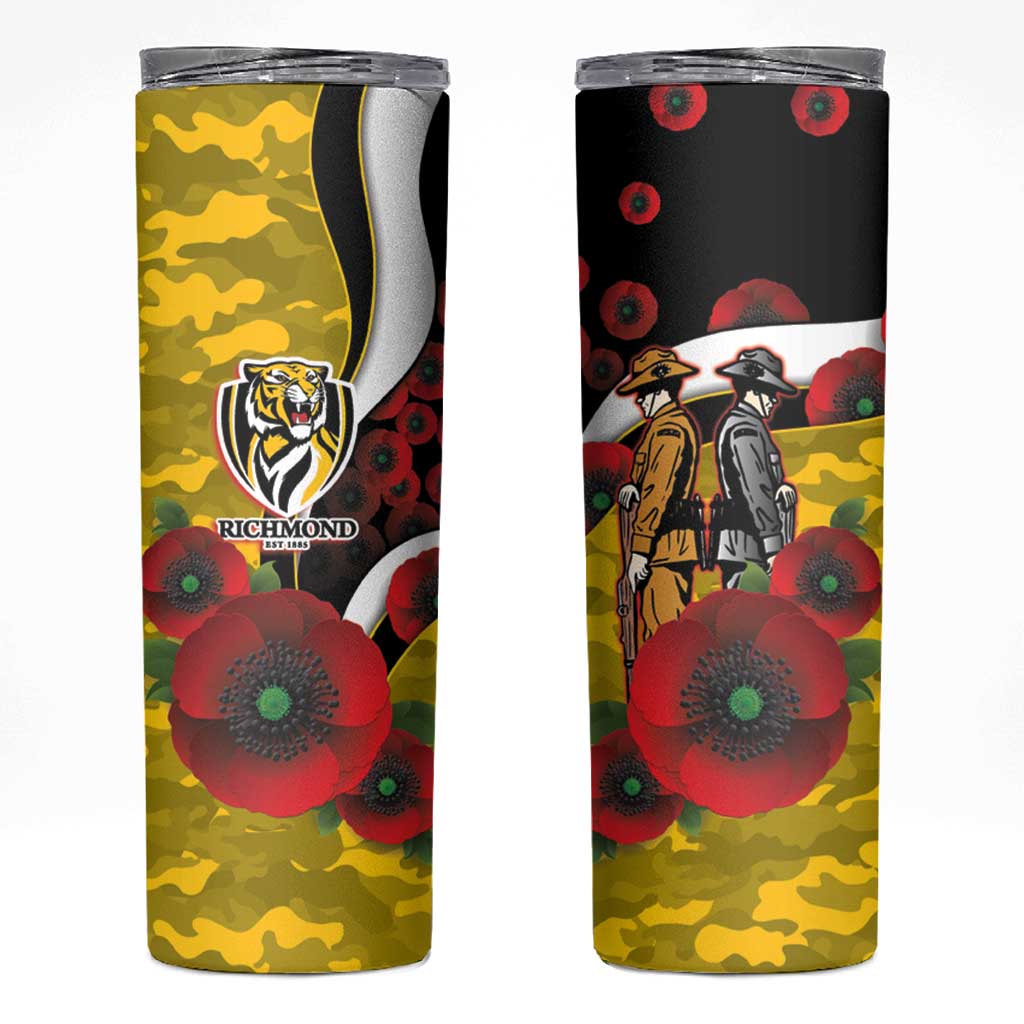 Richmond Tigers ANZAC Personalised Skinny Tumbler Lest We Forget Poppy Camo