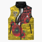 Richmond Tigers ANZAC Personalised Sleeveless Puffer Jacket Lest We Forget Poppy Camo