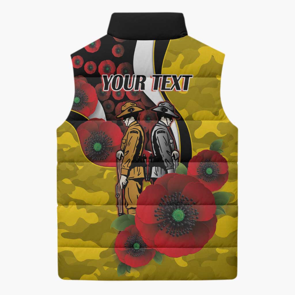 Richmond Tigers ANZAC Personalised Sleeveless Puffer Jacket Lest We Forget Poppy Camo