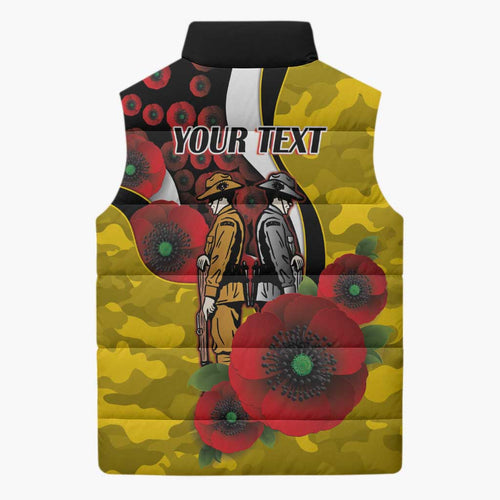 Richmond Tigers ANZAC Personalised Sleeveless Puffer Jacket Lest We Forget Poppy Camo