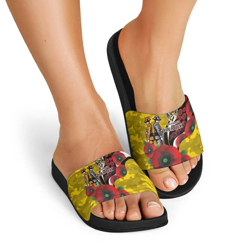 Richmond Tigers ANZAC Personalised Slide Sandals Lest We Forget Poppy Camo