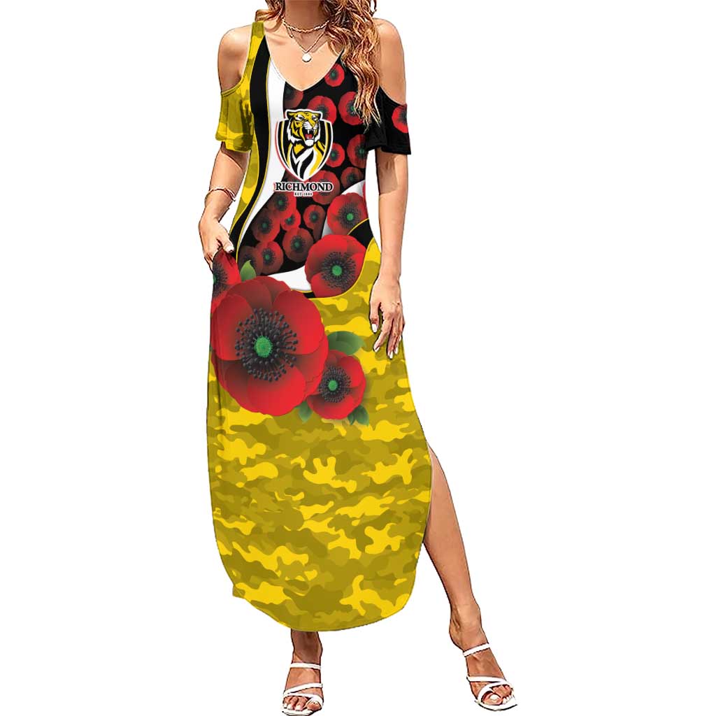 Richmond Tigers ANZAC Personalised Summer Maxi Dress Lest We Forget Poppy Camo