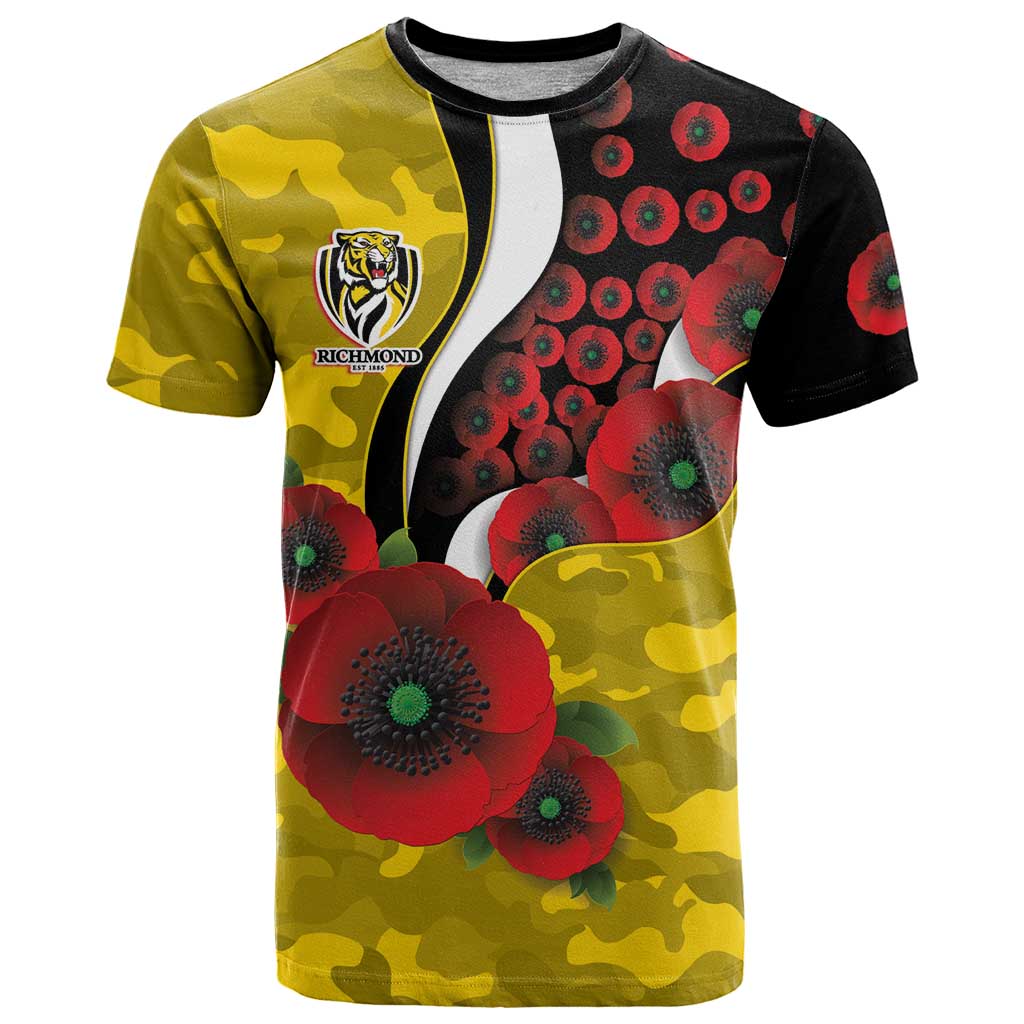 Richmond Tigers ANZAC Personalised T Shirt Lest We Forget Poppy Camo