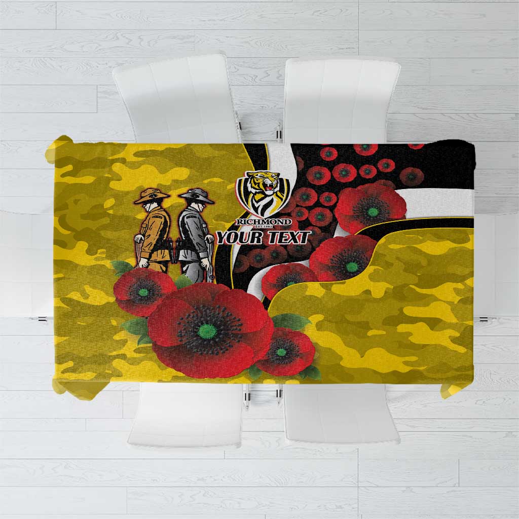 Richmond Tigers ANZAC Personalised Tablecloth Lest We Forget Poppy Camo
