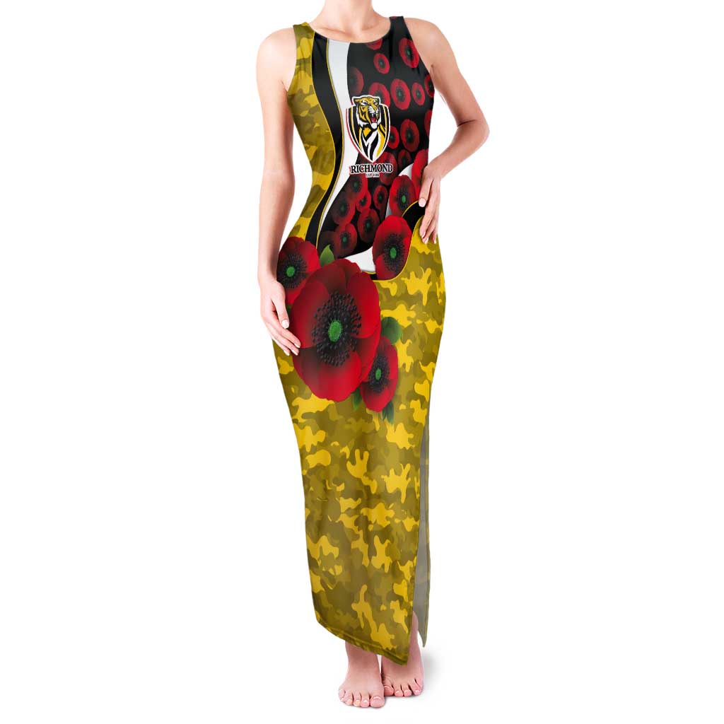 Richmond Tigers ANZAC Personalised Tank Maxi Dress Lest We Forget Poppy Camo