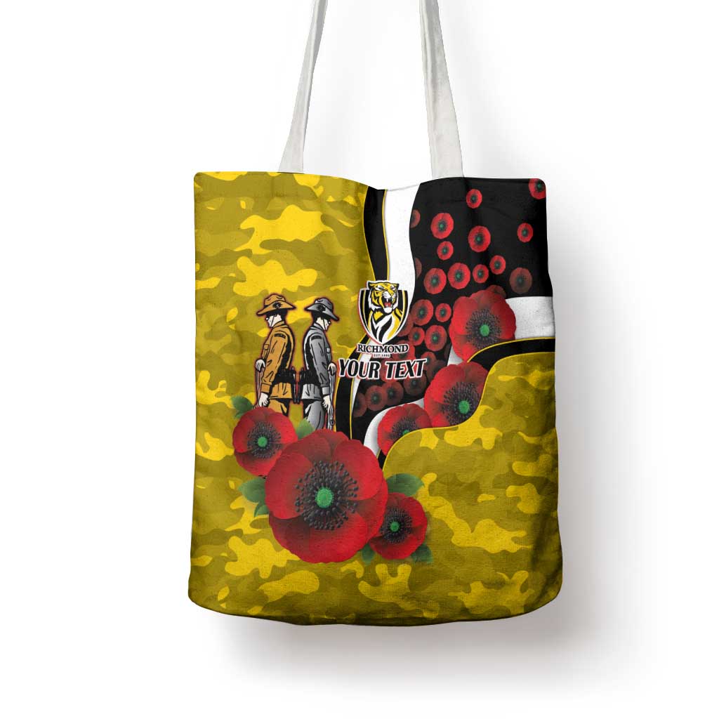 Richmond Tigers ANZAC Personalised Tote Bag Lest We Forget Poppy Camo