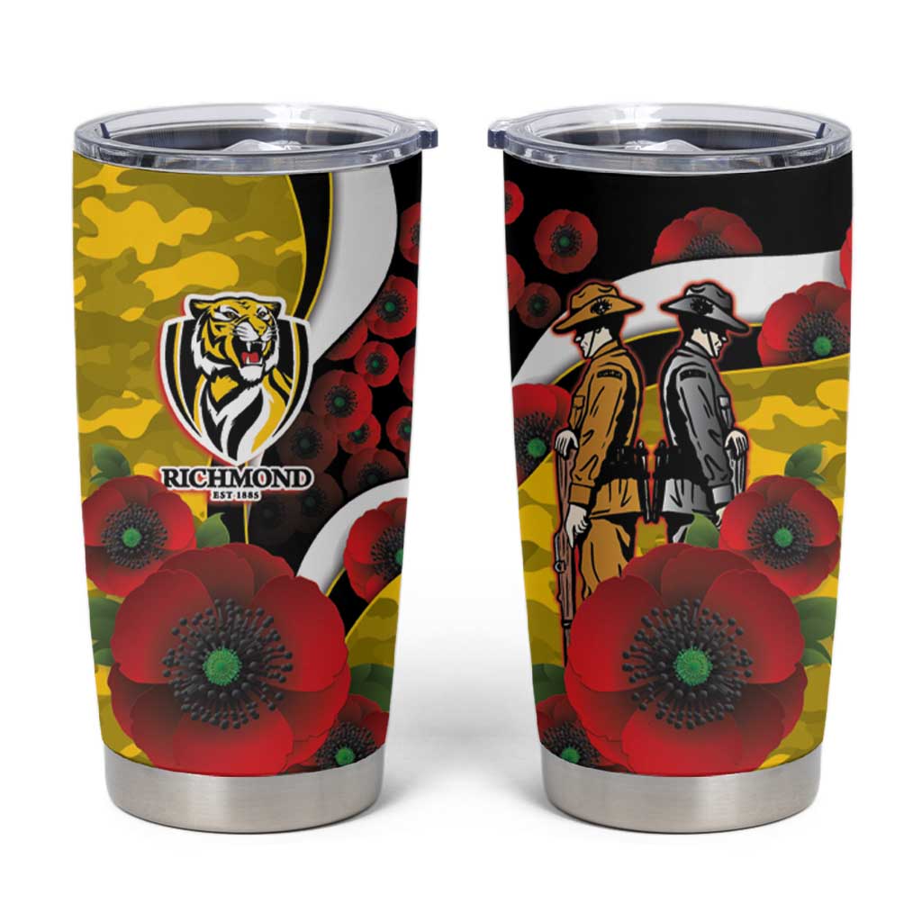 Richmond Tigers ANZAC Personalised Tumbler Cup Lest We Forget Poppy Camo