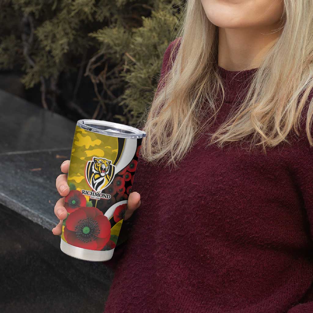 Richmond Tigers ANZAC Personalised Tumbler Cup Lest We Forget Poppy Camo