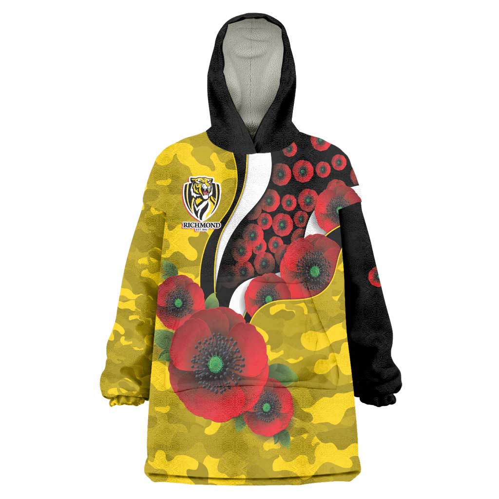 Richmond Tigers ANZAC Personalised Wearable Blanket Hoodie Lest We Forget Poppy Camo