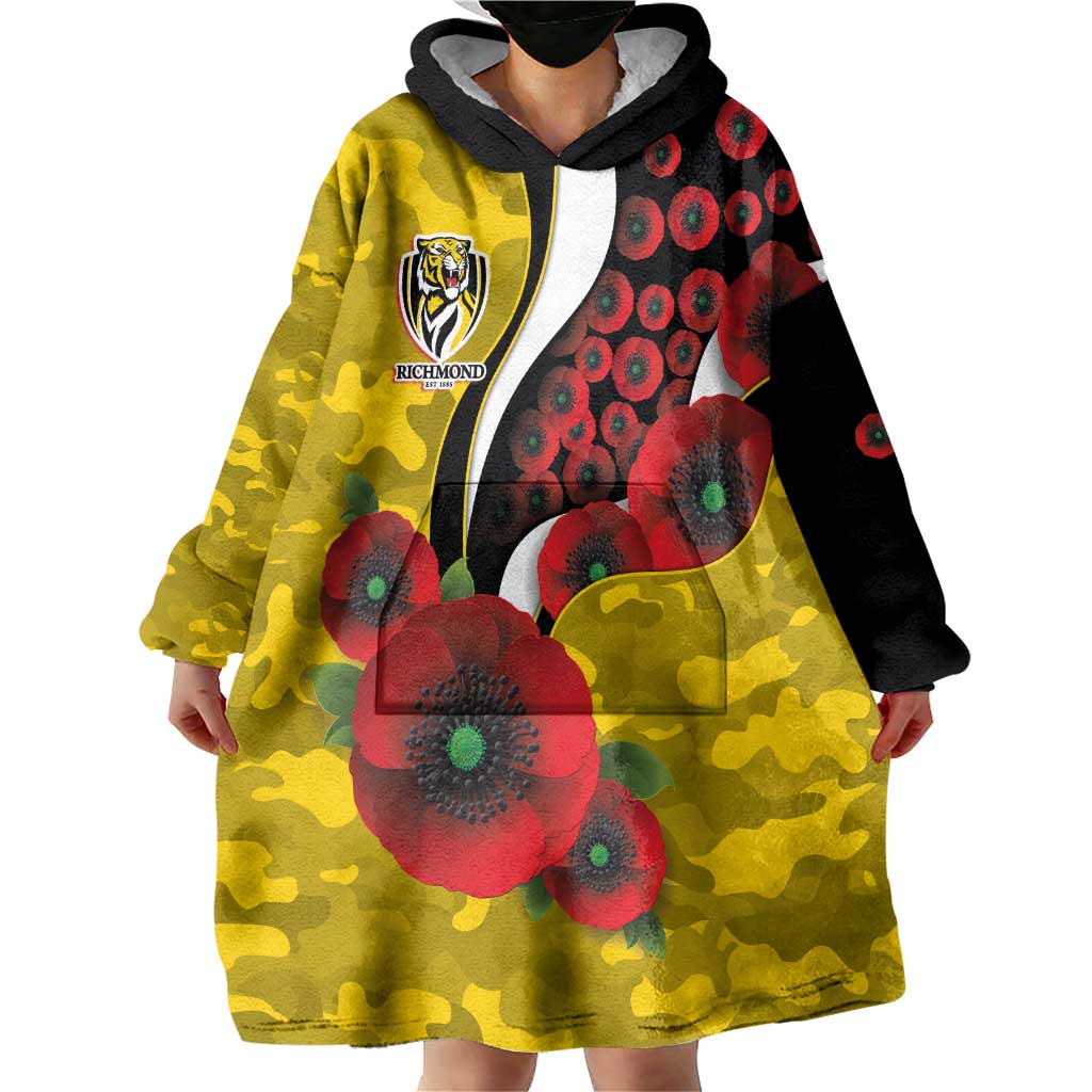 Richmond Tigers ANZAC Personalised Wearable Blanket Hoodie Lest We Forget Poppy Camo