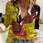 Richmond Tigers ANZAC Personalised Women Casual Shirt Lest We Forget Poppy Camo