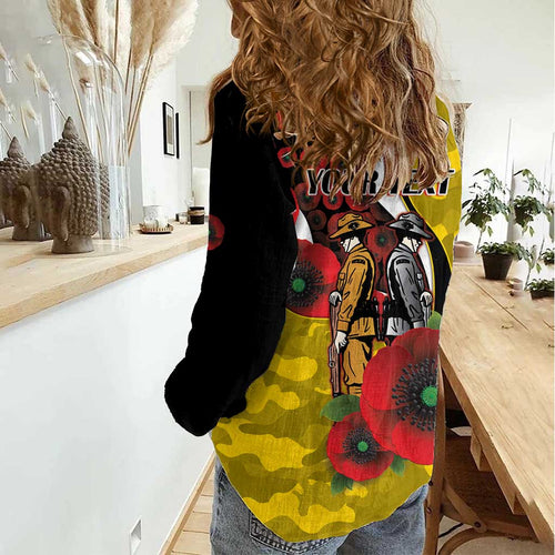 Richmond Tigers ANZAC Personalised Women Casual Shirt Lest We Forget Poppy Camo