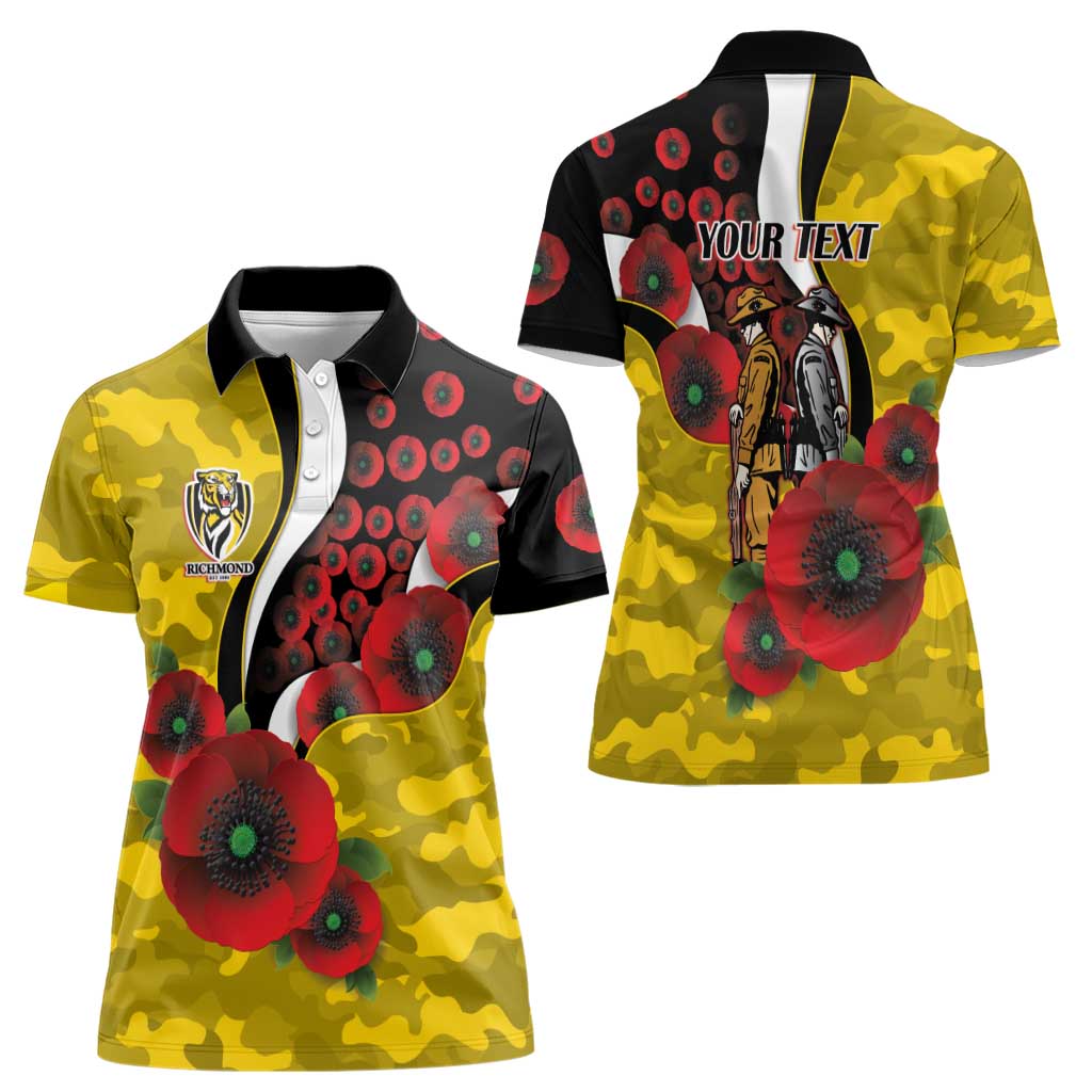 Richmond Tigers ANZAC Personalised Women Polo Shirt Lest We Forget Poppy Camo