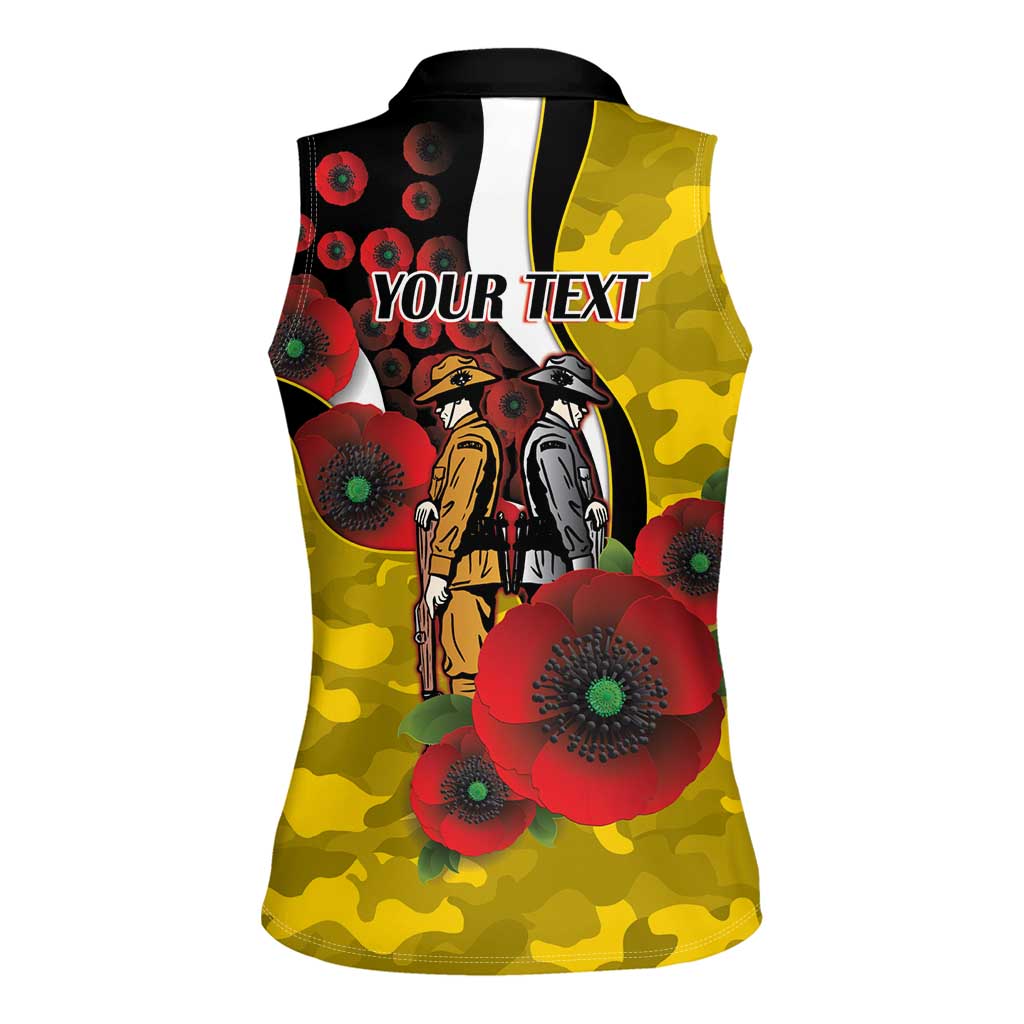 Richmond Tigers ANZAC Personalised Women Sleeveless Polo Shirt Lest We Forget Poppy Camo